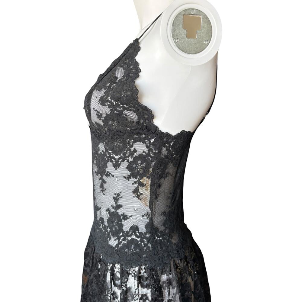 Vintage Victoria's Secret Gold Label Medium Black Sheer Floral Lingerie Dress - Picture 4 of 16